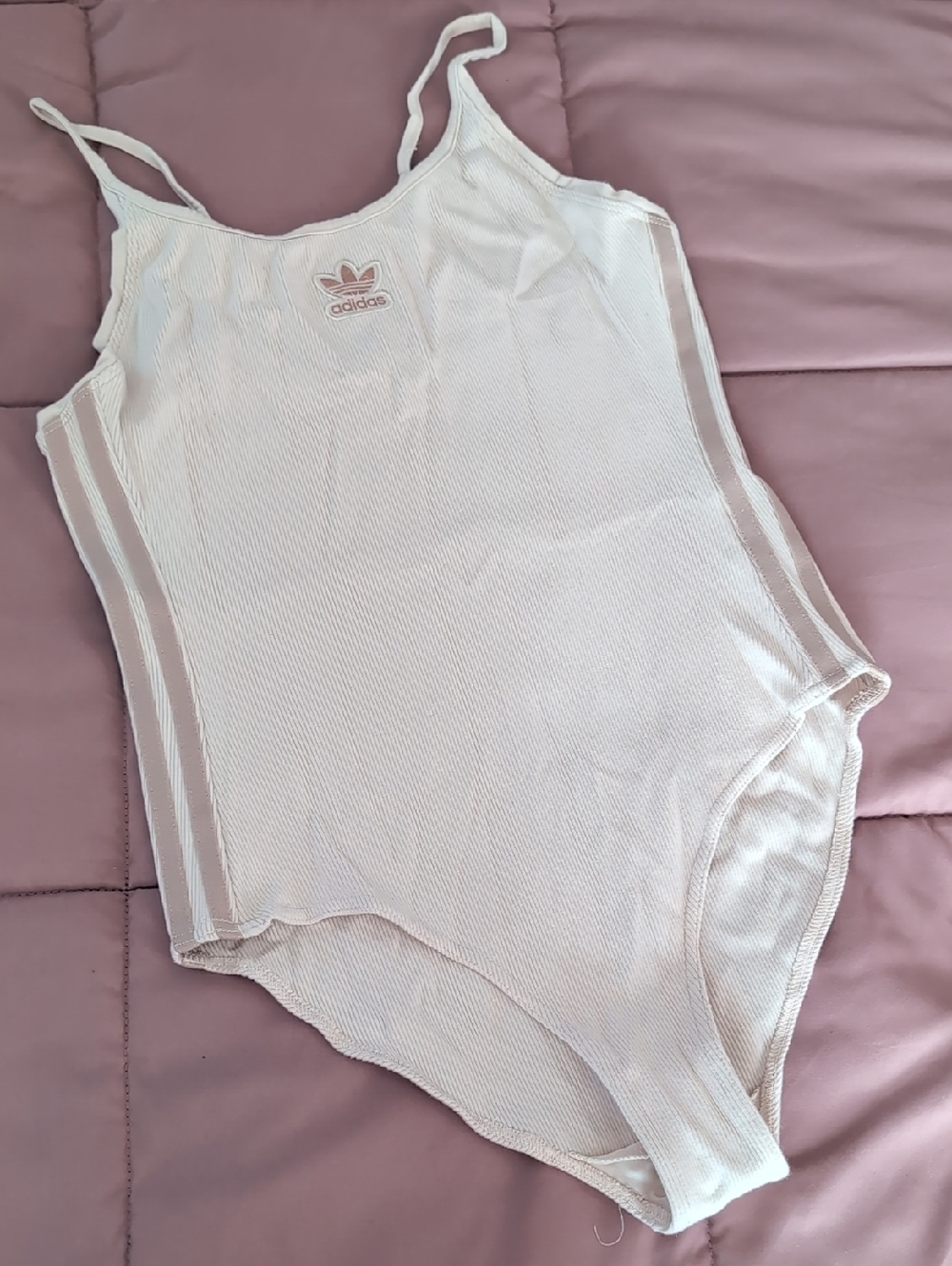 adidas medium Cream Ribbed Tank Bodysuit with Trefoil Cotton